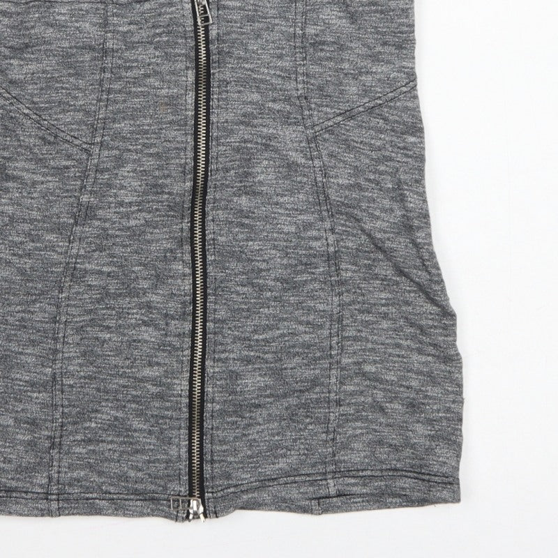 Topshop Women Grey UK 10 Mini Pencil Skirt Front Zip Stretch