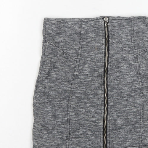 Topshop Women Grey UK 10 Mini Pencil Skirt Front Zip Stretch