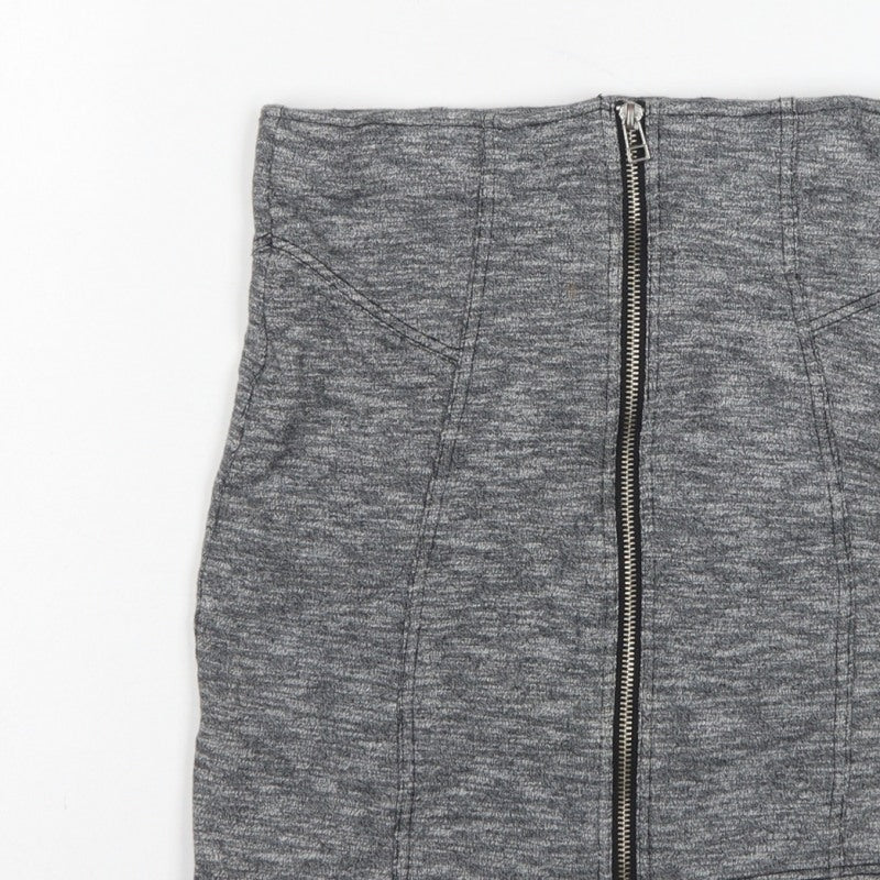 Topshop Women Grey UK 10 Mini Pencil Skirt Front Zip Stretch