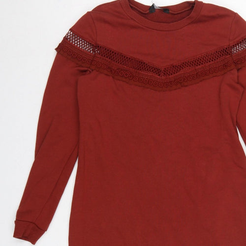 New Look Women Red UK 12 Jumper Dress Crochet Trim Long Sleeve