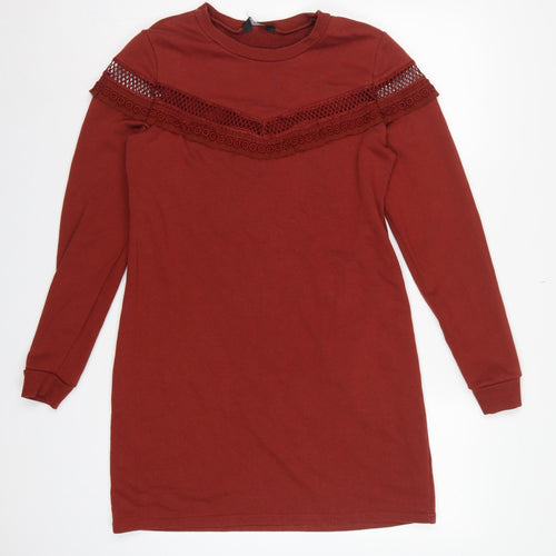 New Look Women Red UK 12 Jumper Dress Crochet Trim Long Sleeve