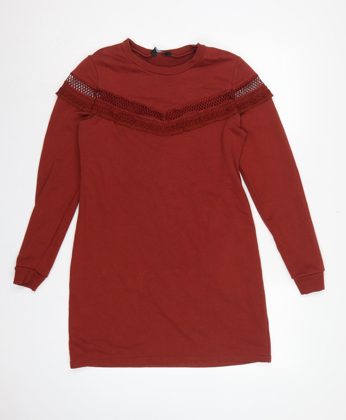 New Look Women Red UK 12 Jumper Dress Crochet Trim Long Sleeve