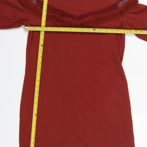 New Look Women Red UK 12 Jumper Dress Crochet Trim Long Sleeve