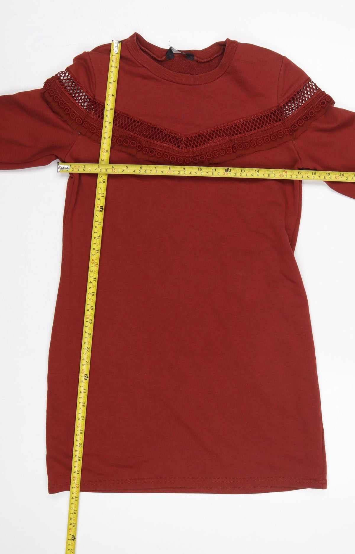 New Look Women Red UK 12 Jumper Dress Crochet Trim Long Sleeve