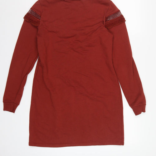 New Look Women Red UK 12 Jumper Dress Crochet Trim Long Sleeve