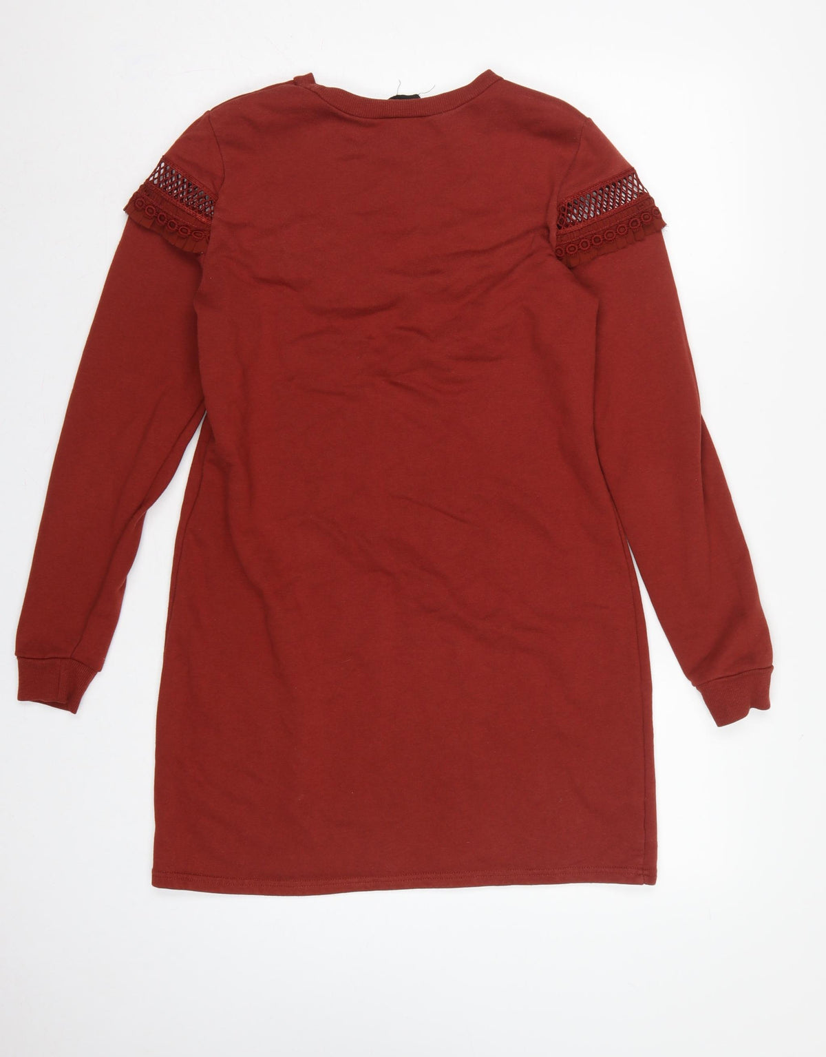 New Look Women Red UK 12 Jumper Dress Crochet Trim Long Sleeve