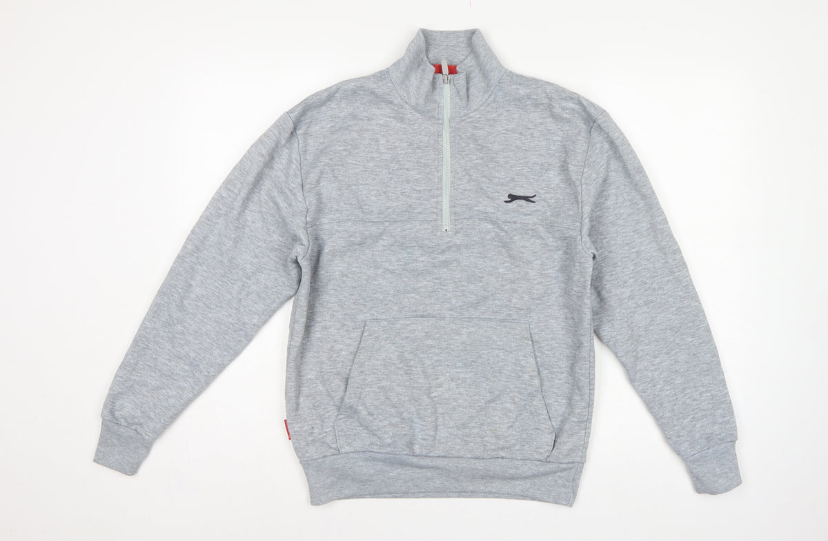 Back view of Slazenger Men’s Grey S 1/4 Zip High Neck Pocket Sweatshirt