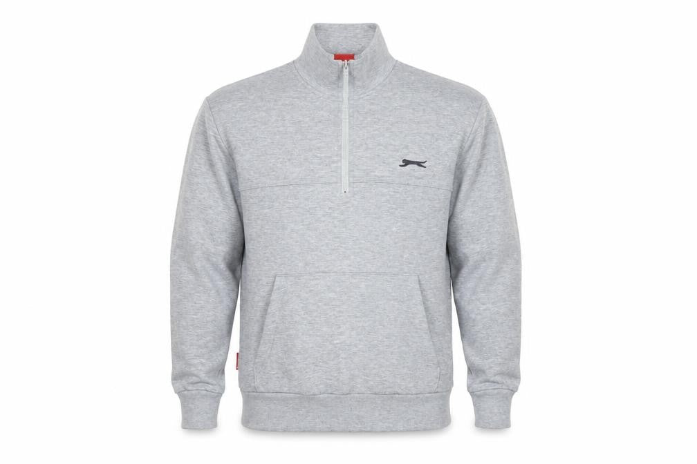 Front view of Slazenger Men’s Grey S 1/4 Zip High Neck Pocket Sweatshirt