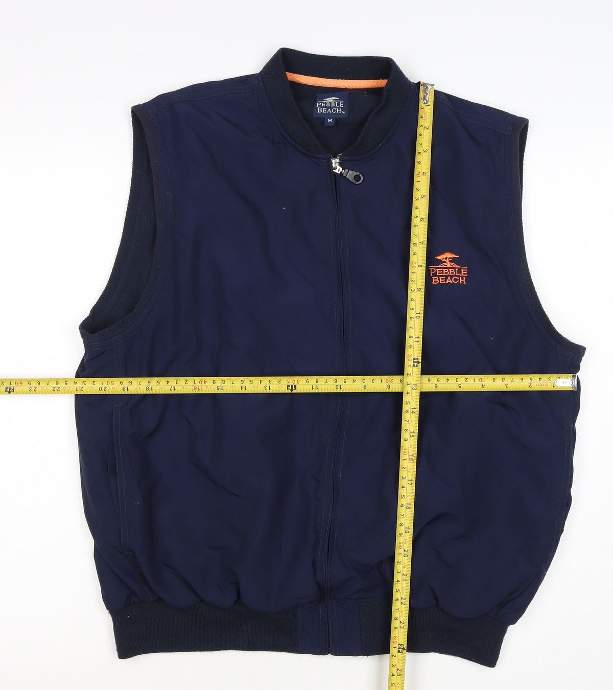 Brand and care label for Pebble Beach Men’s Blue M Full Zip Golf Bodywarmer Waistcoat