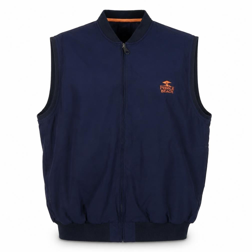 Front view of Pebble Beach Men’s Blue M Full Zip Golf Bodywarmer Waistcoat