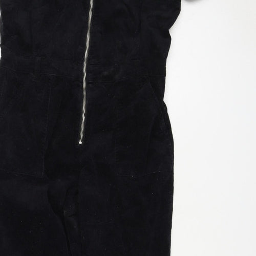 Mango Women Black UK 14 Cotton Corduroy Zip Front Jumpsuit