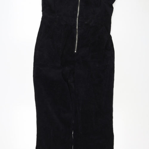 Mango Women Black UK 14 Cotton Corduroy Zip Front Jumpsuit