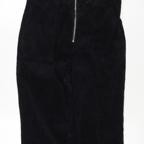 Mango Women Black UK 14 Cotton Corduroy Zip Front Jumpsuit