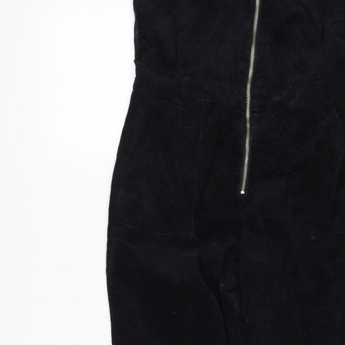 Mango Women Black UK 14 Cotton Corduroy Zip Front Jumpsuit