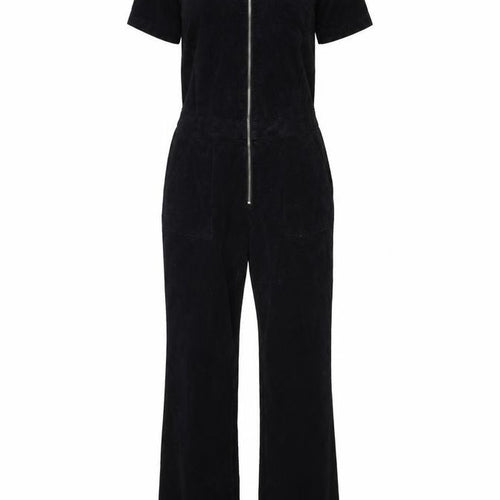 Mango Women Black UK 14 Cotton Corduroy Zip Front Jumpsuit