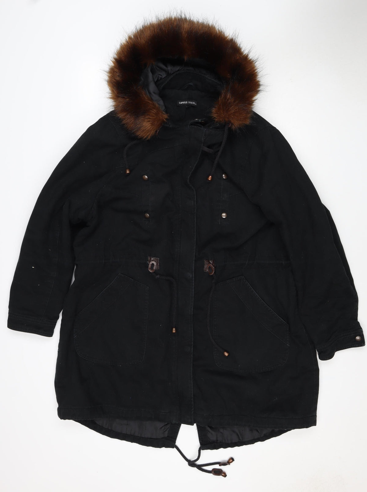 Capsule Women’s Black UK 20 Faux Fur Trim Hooded Parka Jacket