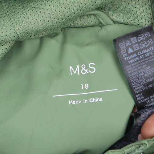 Marks & Spencer Women's Green UK 18 Hooded Waterproof Rain Coat