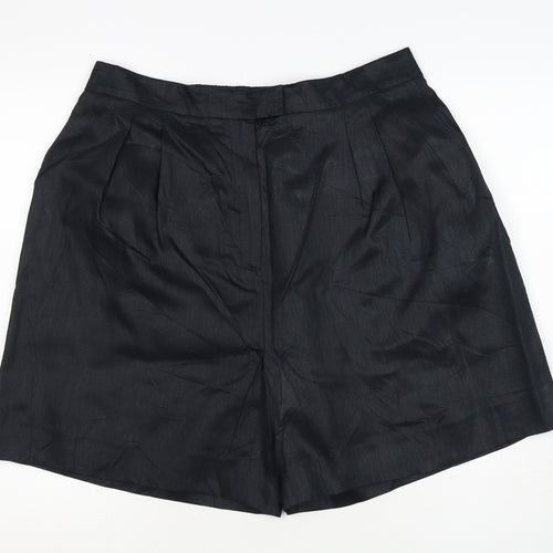 Jaeger Women’s Black Linen Bermuda Shorts UK 18 Flat Front