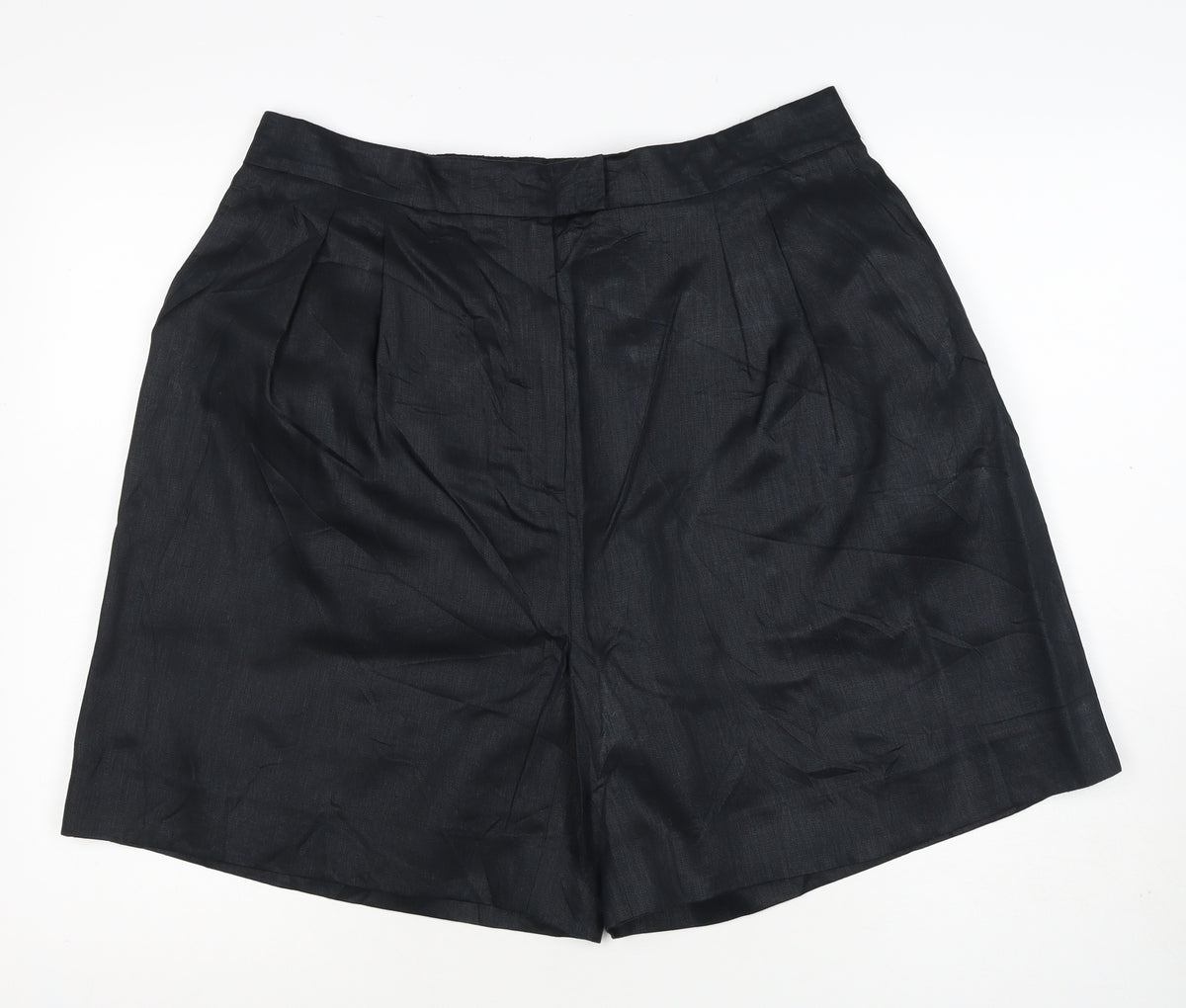 Jaeger Women’s Black Linen Bermuda Shorts UK 18 Flat Front