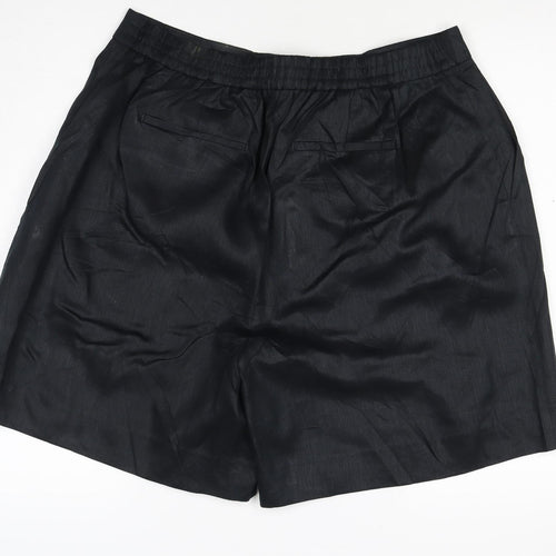 Jaeger Women’s Black Linen Bermuda Shorts UK 18 Flat Front