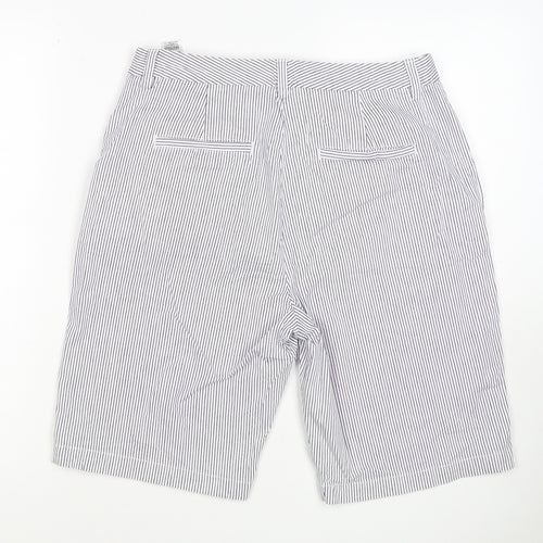 M&S Women’s White Navy Pinstripe Cotton Stretch Bermuda Shorts UK 12