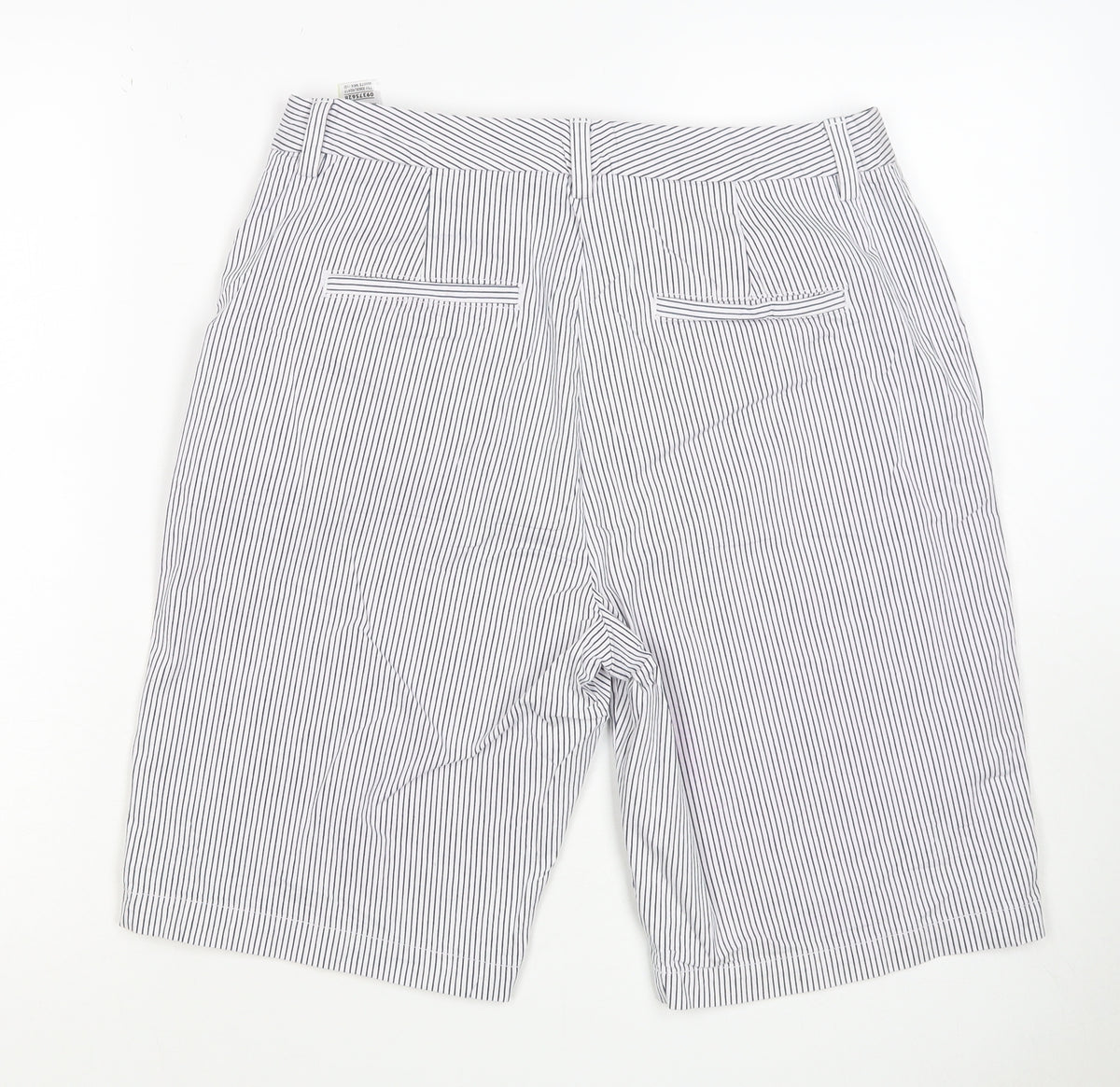 M&S Women’s White Navy Pinstripe Cotton Stretch Bermuda Shorts UK 12