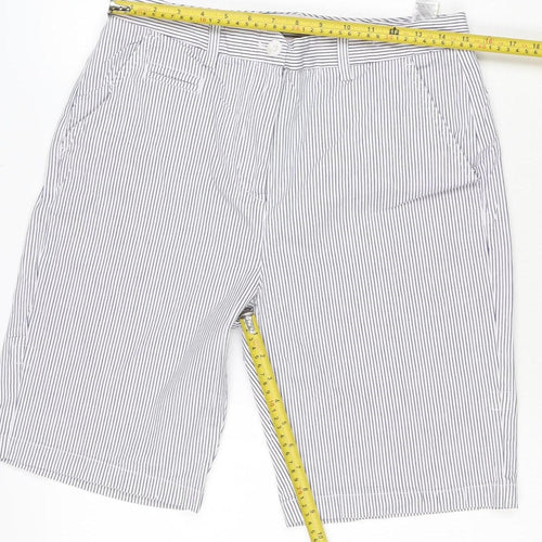 M&S Women’s White Navy Pinstripe Cotton Stretch Bermuda Shorts UK 12