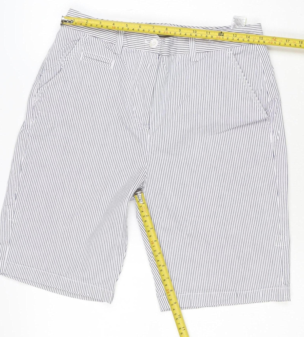 M&S Women’s White Navy Pinstripe Cotton Stretch Bermuda Shorts UK 12