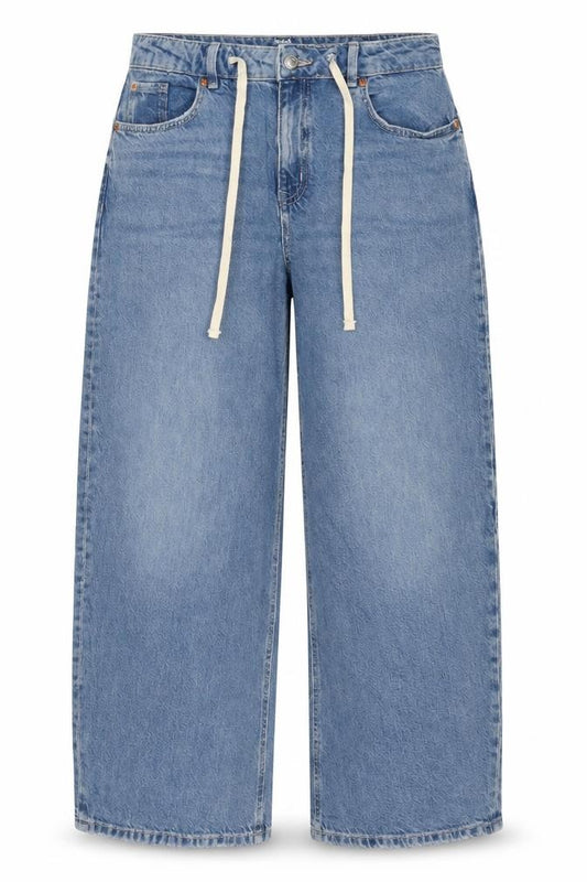 M&S Women’s Blue Wide Leg Drawstring Denim Jeans UK 14 Short