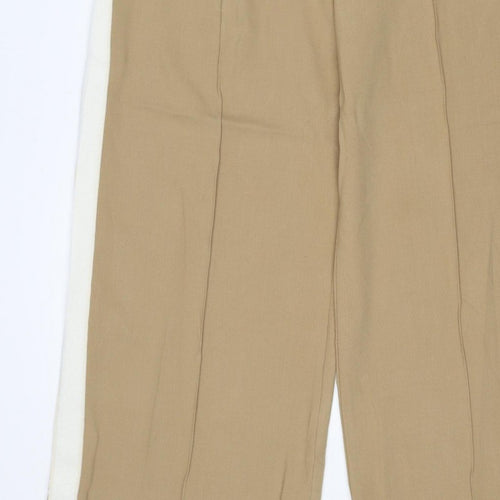 Marks and Spencer Women Beige Size 12 Short Wide Leg Drawstring Trousers