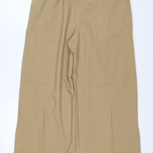 Marks and Spencer Women Beige Size 12 Short Wide Leg Drawstring Trousers