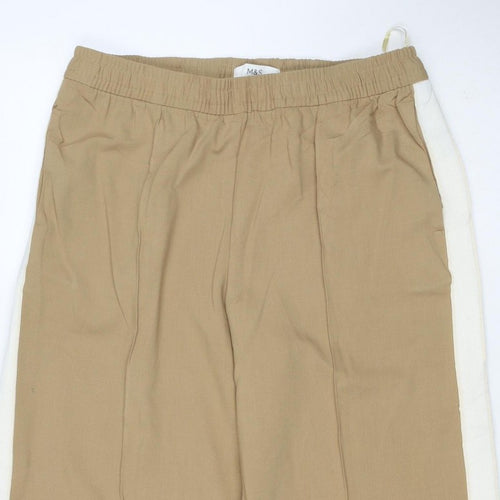 Marks and Spencer Women Beige Size 12 Short Wide Leg Drawstring Trousers