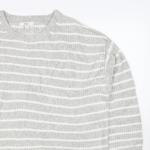 Marks & Spencer Women Grey White Striped Knit Pullover Jumper L