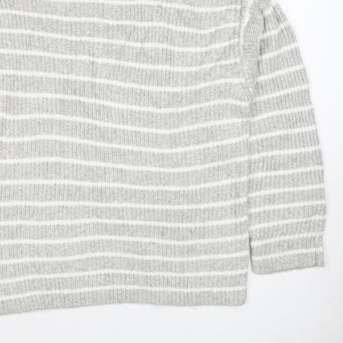 Marks & Spencer Women Grey White Striped Knit Pullover Jumper L