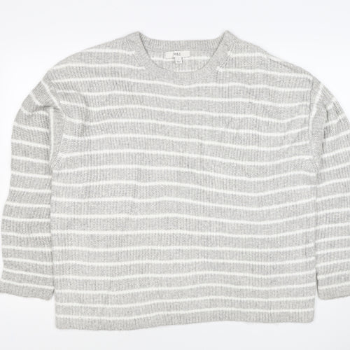 Marks & Spencer Women Grey White Striped Knit Pullover Jumper L