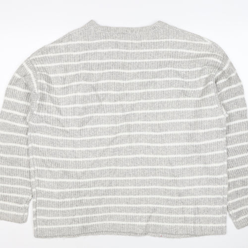Marks & Spencer Women Grey White Striped Knit Pullover Jumper L