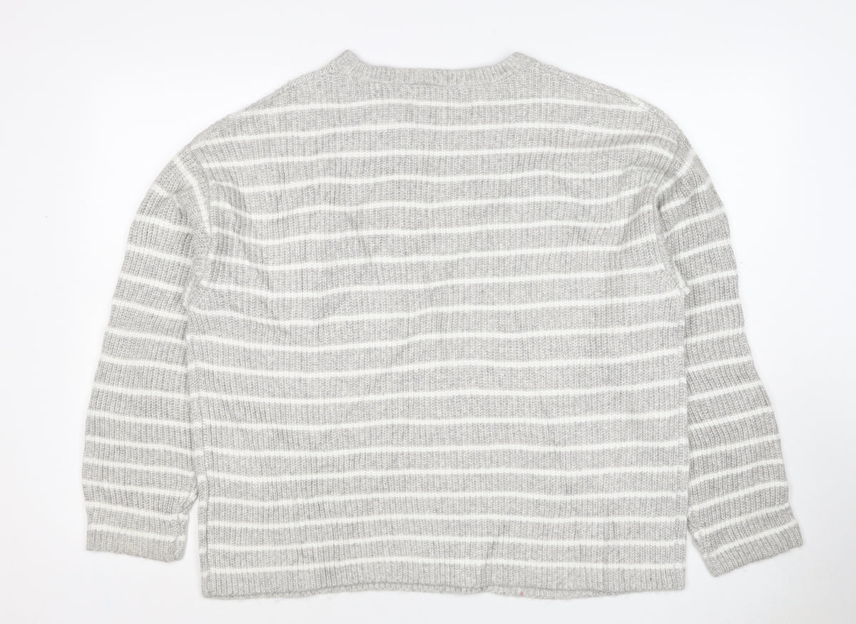 Marks & Spencer Women Grey White Striped Knit Pullover Jumper L
