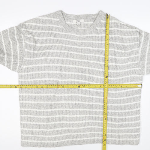 Marks & Spencer Women Grey White Striped Knit Pullover Jumper L