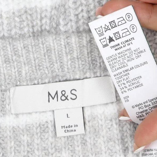 Marks & Spencer Women Grey White Striped Knit Pullover Jumper L