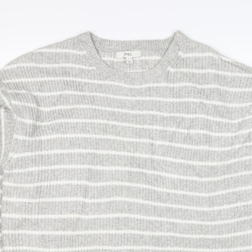 Marks & Spencer Women Grey White Striped Knit Pullover Jumper L