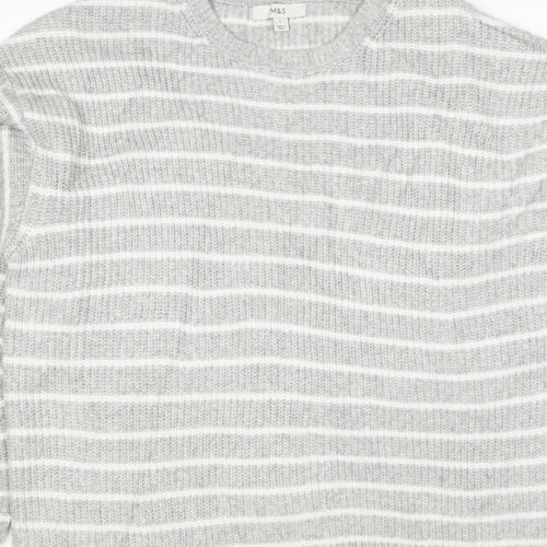 Marks & Spencer Women Grey White Striped Knit Pullover Jumper L