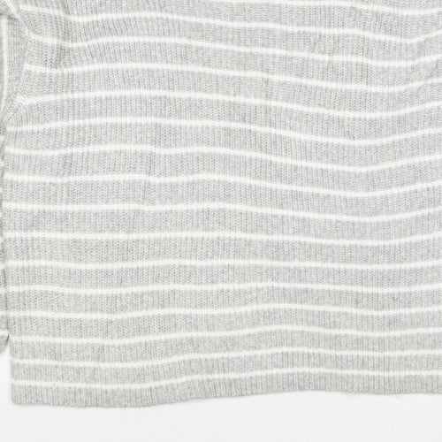 Marks & Spencer Women Grey White Striped Knit Pullover Jumper L