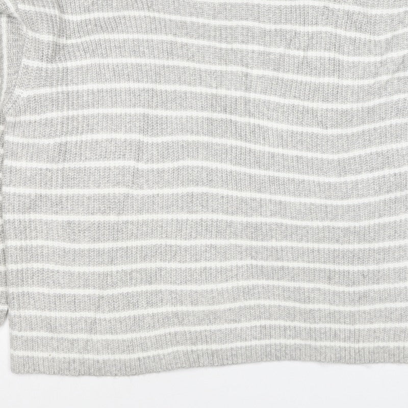 Marks & Spencer Women Grey White Striped Knit Pullover Jumper L