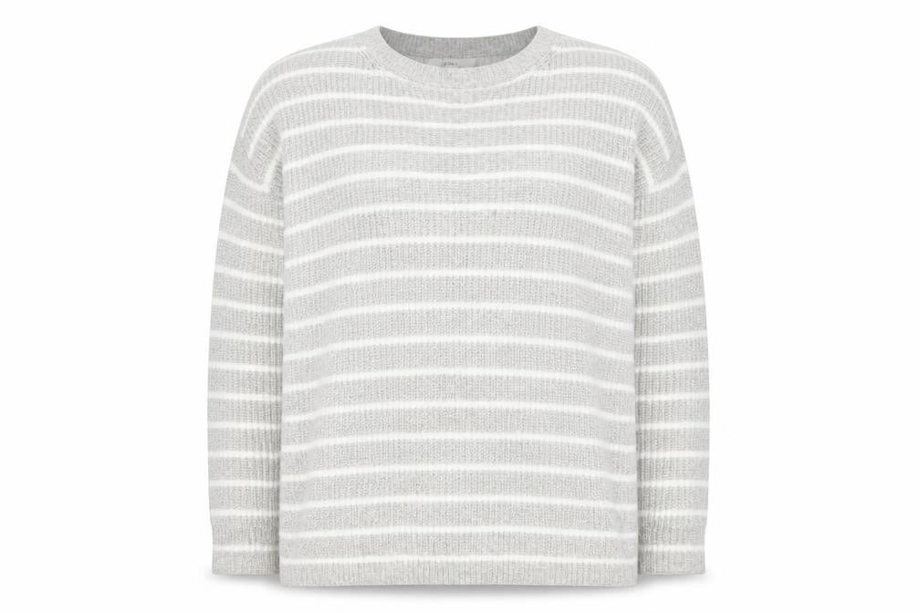 Marks & Spencer Women Grey White Striped Knit Pullover Jumper L