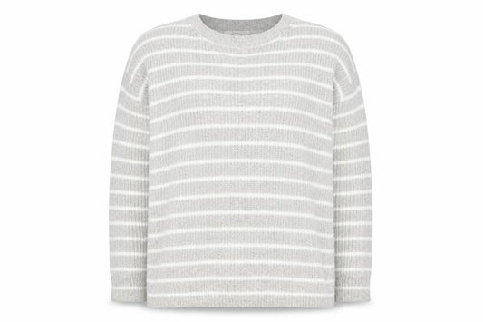 Marks & Spencer Women Grey White Striped Knit Pullover Jumper L