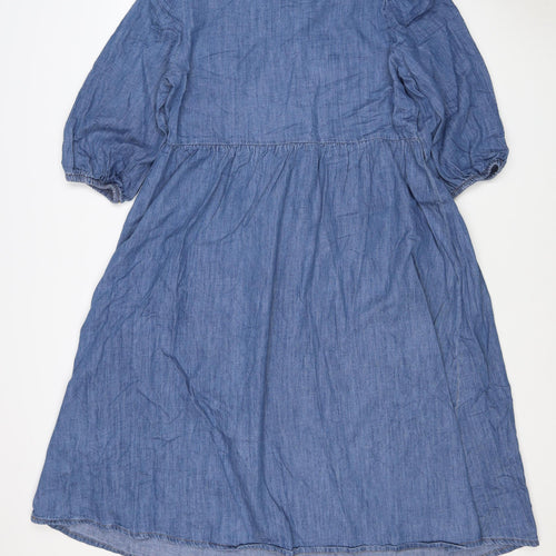 Marks and Spencer Women Blue Size 12 Chambray Fit & Flare Midi Dress