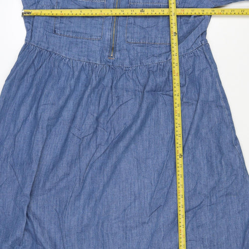 Marks and Spencer Women Blue Size 12 Chambray Fit & Flare Midi Dress