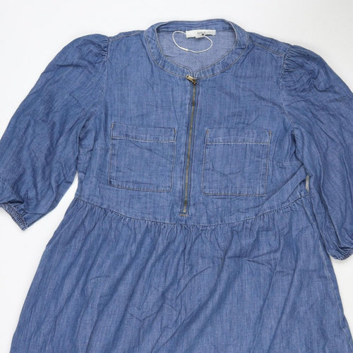 Marks and Spencer Women Blue Size 12 Chambray Fit & Flare Midi Dress