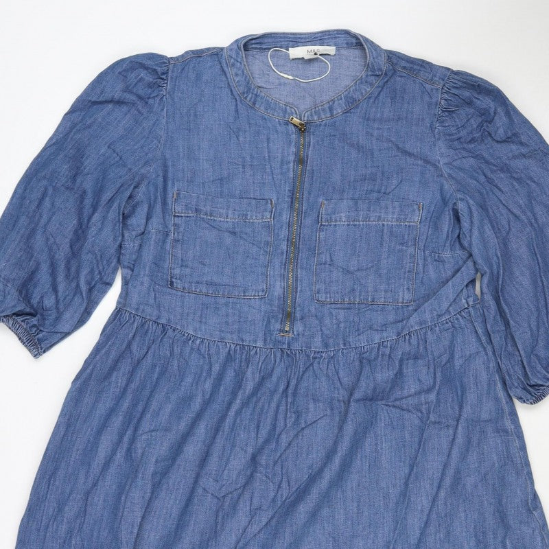 Marks and Spencer Women Blue Size 12 Chambray Fit & Flare Midi Dress