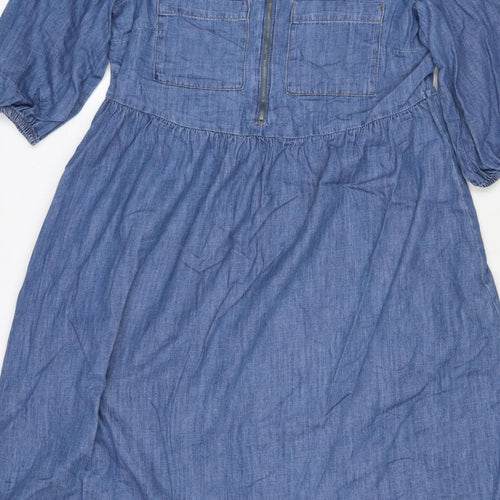 Marks and Spencer Women Blue Size 12 Chambray Fit & Flare Midi Dress